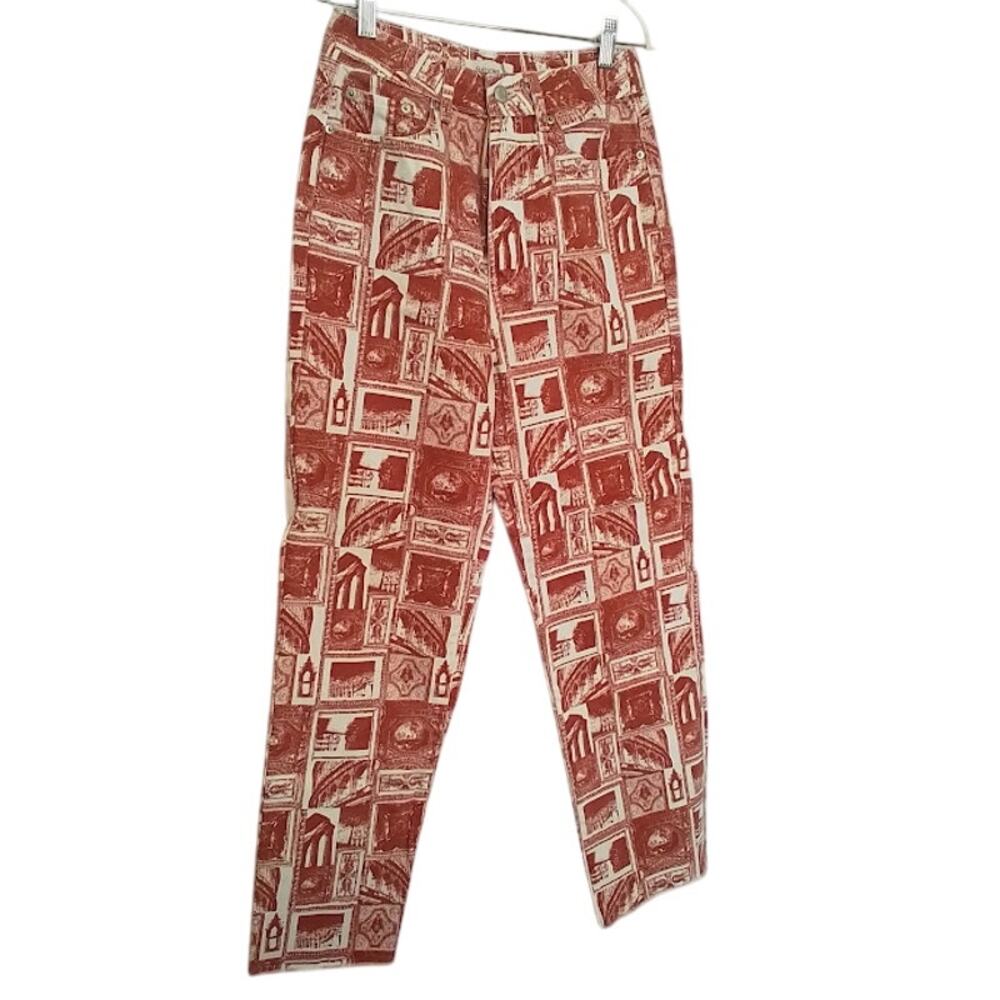 Glassons Red Graphic Postcard Print High Rise Skinny Pants Women’s Size 8